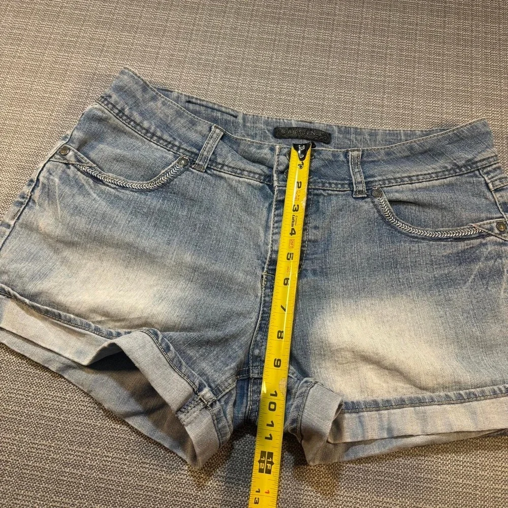 Paccini Y2K low rise blue denim shorts faded wash, size 10